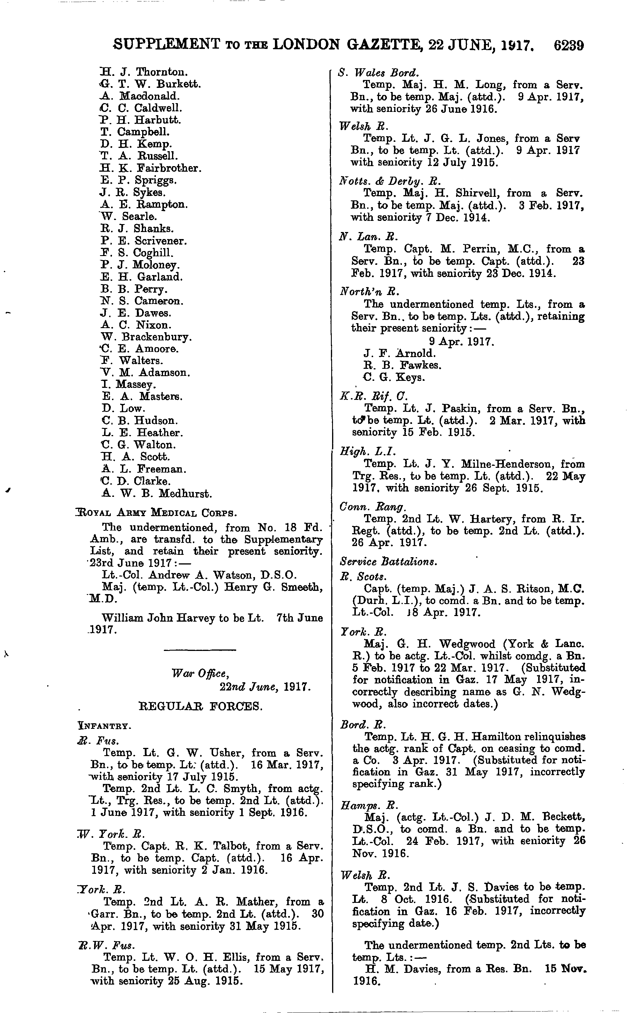 Supplement to the London Gazette, June 22, 1917, https://www.thegazette.co.uk/
